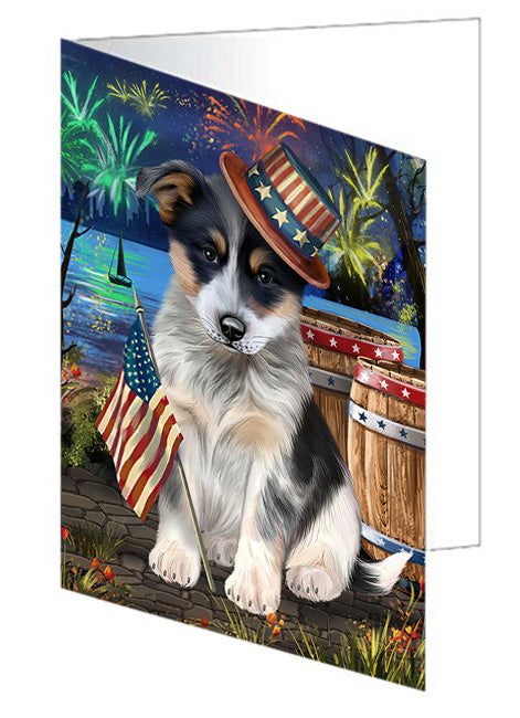 4th of July Independence Day Fireworks Blue Heeler Dog at the Lake Handmade Artwork Assorted Pets Greeting Cards and Note Cards with Envelopes for All Occasions and Holiday Seasons GCD57350
