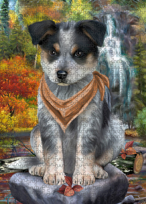 Scenic Waterfall Blue Heeler Dog Puzzle with Photo Tin PUZL59589