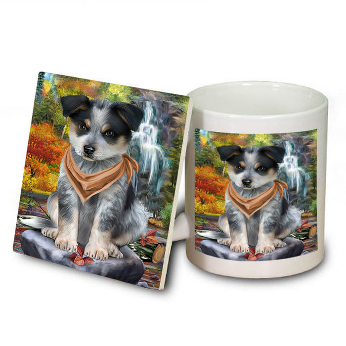 Scenic Waterfall Blue Heeler Dog Mug and Coaster Set MUC51826