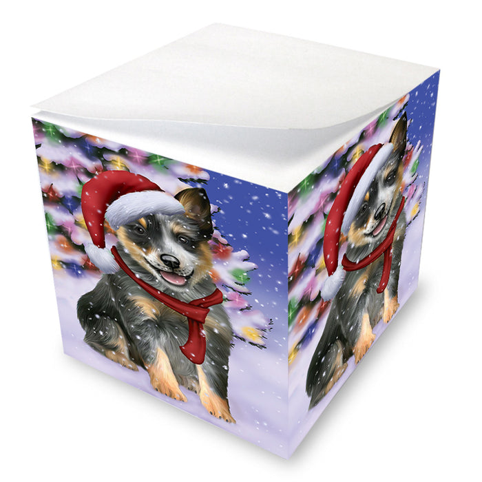 Winterland Wonderland Blue Heeler Dog In Christmas Holiday Scenic Background Note Cube NOC55389