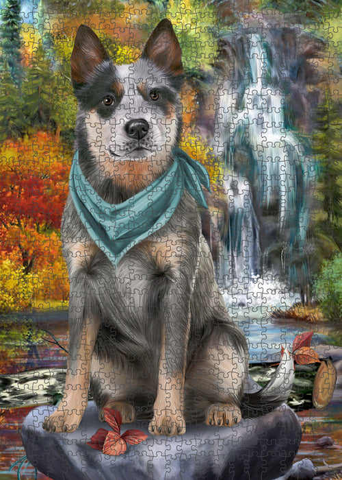Scenic Waterfall Blue Heeler Dog Puzzle with Photo Tin PUZL59592