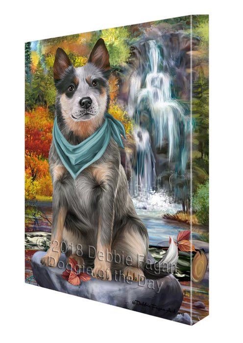 Scenic Waterfall Blue Heeler Dog Canvas Print Wall Art Décor CVS83780