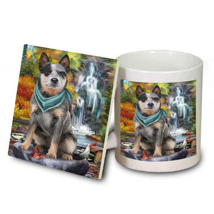 Scenic Waterfall Blue Heeler Dog Mug and Coaster Set MUC51827