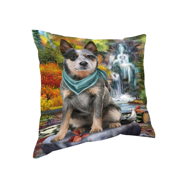 Scenic Waterfall Blue Heeler Dog Pillow PIL63704