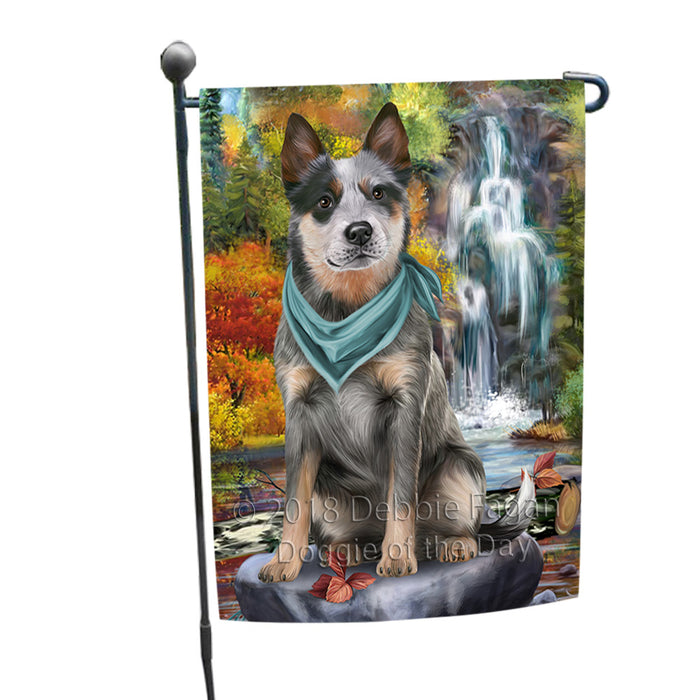 Scenic Waterfall Blue Heeler Dog Garden Flag GFLG51832