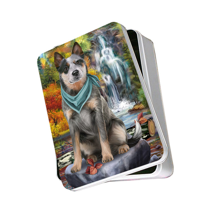 Scenic Waterfall Blue Heeler Dog Photo Storage Tin PITN51887