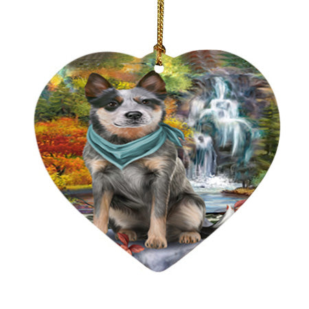 Scenic Waterfall Blue Heeler Dog Heart Christmas Ornament HPOR51835