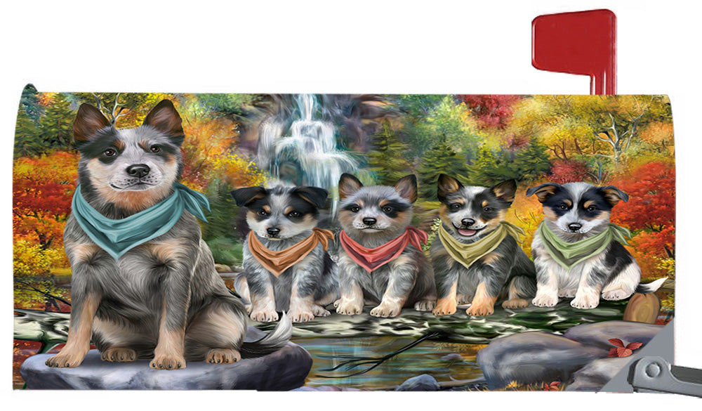 Scenic Waterfall Blue Heeler Dogs Magnetic Mailbox Cover MBC48710