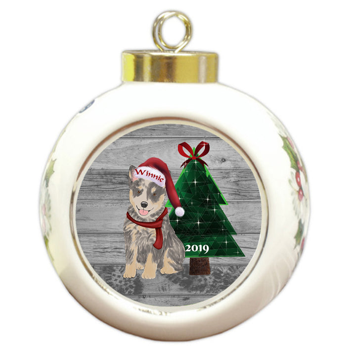 Custom Personalized Blue Heeler Dog Glassy Classy Christmas Round Ball Ornament