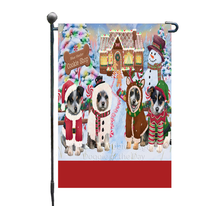 Personalized Holiday Gingerbread Cookie Shop Blue Heeler Dogs Custom Garden Flags GFLG-DOTD-A59184