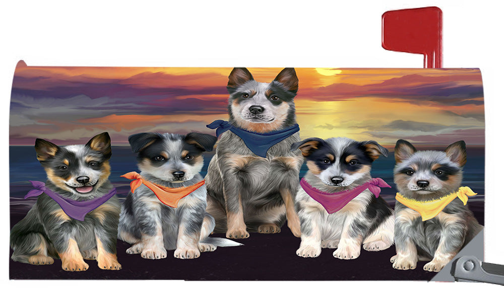 Family Sunset Portrait Blue Heeler Dogs Magnetic Mailbox Cover MBC48452
