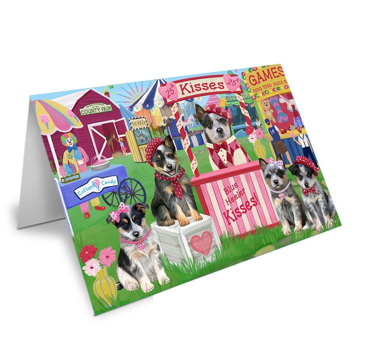 Carnival Kissing Booth Blue Heelers Dog Handmade Artwork Assorted Pets Greeting Cards and Note Cards with Envelopes for All Occasions and Holiday Seasons GCD72200