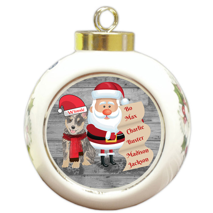 Custom Personalized Santa with Blue Heeler Dog Christmas Round Ball Ornament