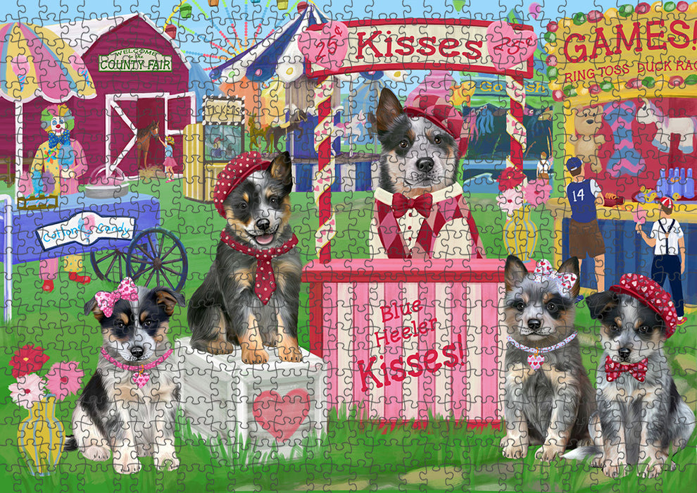 Carnival Kissing Booth Blue Heelers Dog Puzzle with Photo Tin PUZL91784