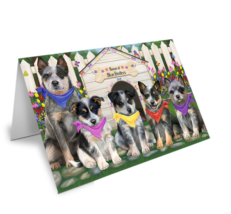 Spring Dog House Blue Heelers Dog Handmade Artwork Assorted Pets Greeting Cards and Note Cards with Envelopes for All Occasions and Holiday Seasons GCD60638