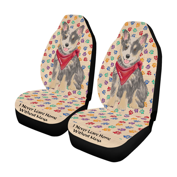 Personalized I Never Leave Home Paw Print Blue Heeler Dogs Pet Front Car Seat Cover (Set of 2)