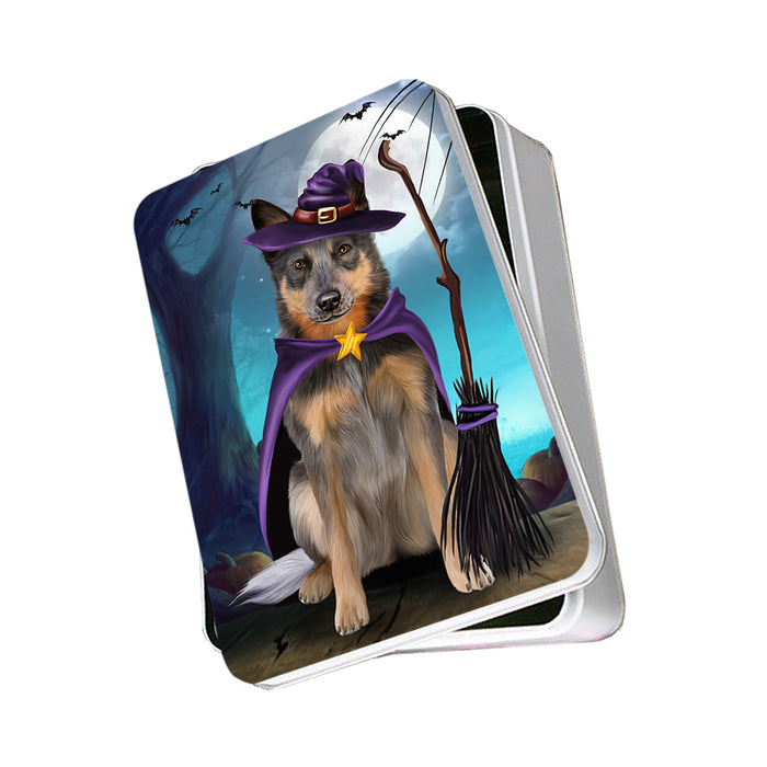 Happy Halloween Trick or Treat Blue Heeler Dog Witch Photo Storage Tin PITN52560