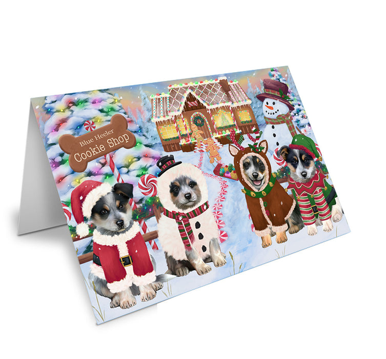 Holiday Gingerbread Cookie Shop Blue Heelers Dog Handmade Artwork Assorted Pets Greeting Cards and Note Cards with Envelopes for All Occasions and Holiday Seasons GCD72845