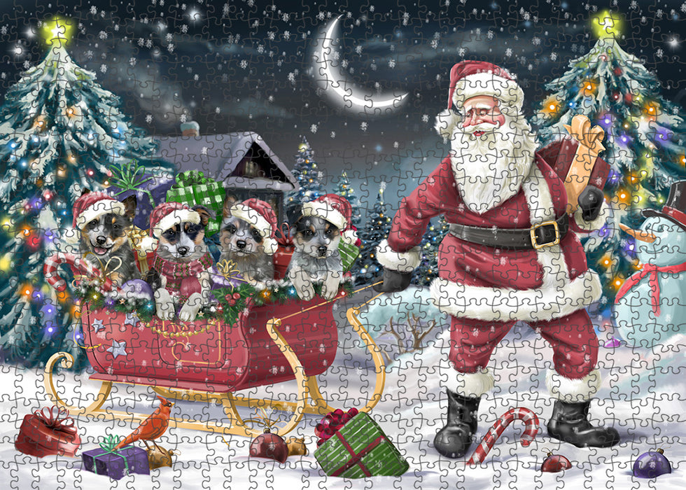 Santa Sled Dogs Christmas Happy Holidays Blue Heelers Dog Puzzle with Photo Tin PUZL59235