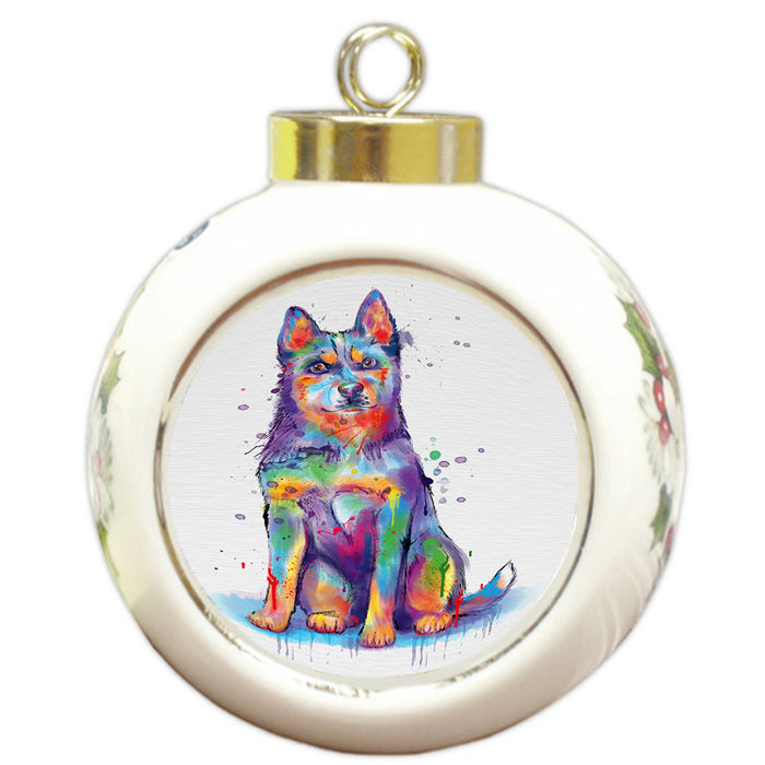 Watercolor Blue Heeler Dog Round Ball Christmas Ornament RBPOR58202