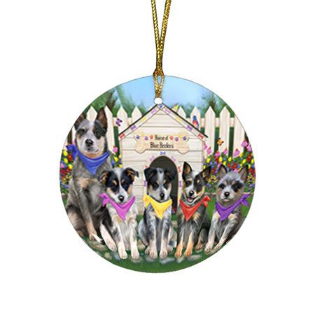 Spring Dog House Blue Heelers Dog Round Flat Christmas Ornament RFPOR52194