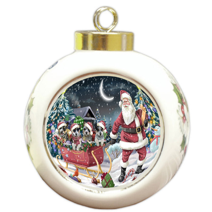 Santa Sled Dogs Christmas Happy Holidays Blue Heelers Dog Round Ball Christmas Ornament RBPOR51716