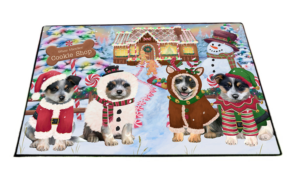 Holiday Gingerbread Cookie Shop Blue Heelers Dog Floormat FLMS53154