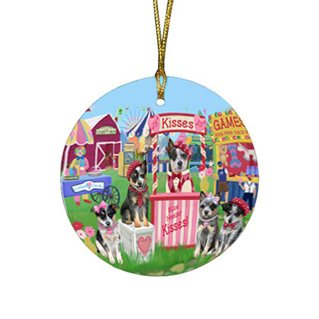 Carnival Kissing Booth Blue Heelers Dog Round Flat Christmas Ornament RFPOR56251
