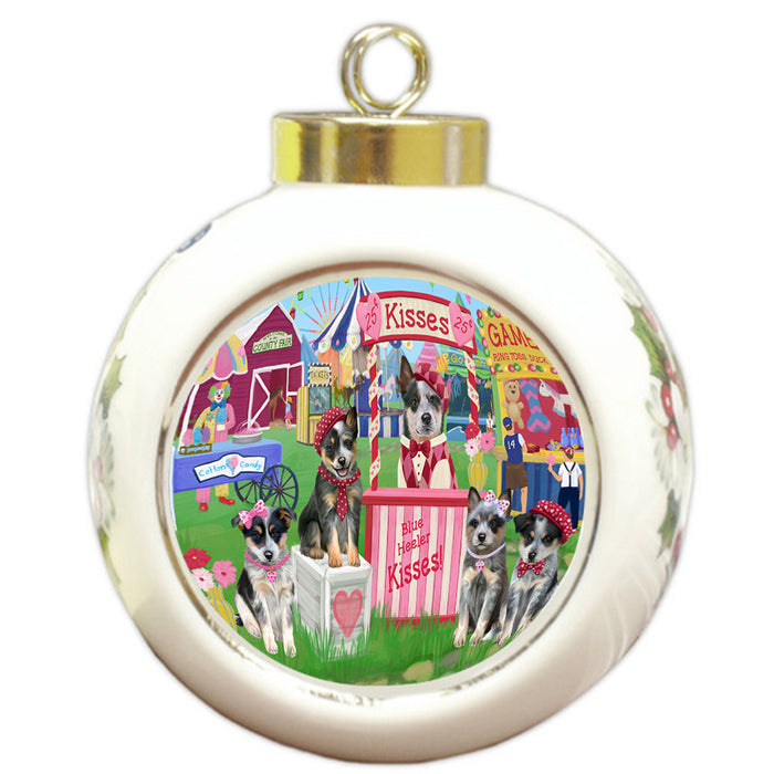 Carnival Kissing Booth Blue Heelers Dog Round Ball Christmas Ornament RBPOR56251