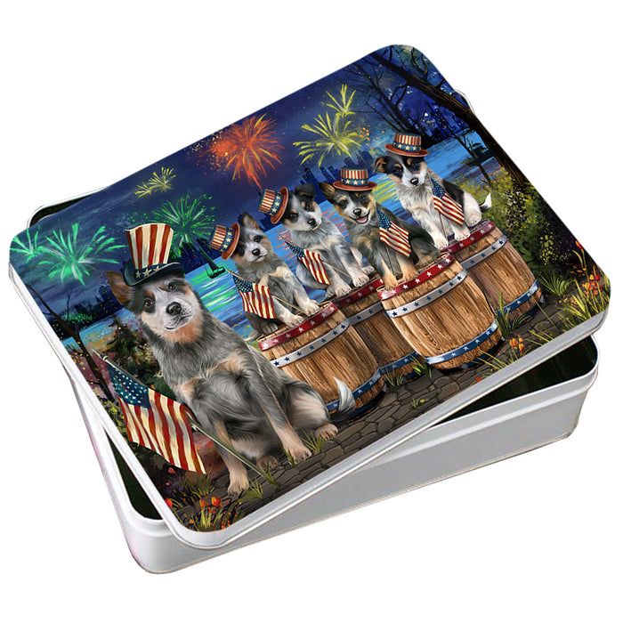 4th of July Independence Day Fireworks Blue Heelers at the Lake Photo Storage Tin PITN51017