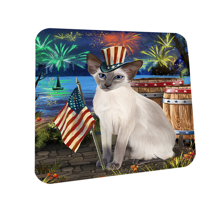 4th of July Independence Day Firework Blue Point Siamese Cat Coasters Set of 4 CST54000