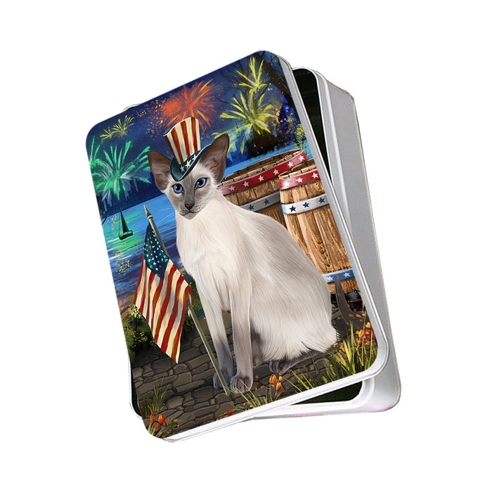 4th of July Independence Day Firework Blue Point Siamese Cat Photo Storage Tin PITN53985