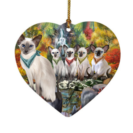 Scenic Waterfall Blue Point Siamese Cats Heart Christmas Ornament HPOR54792