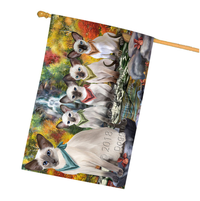 Scenic Waterfall Blue Point Siamese Cats House Flag FLG54990