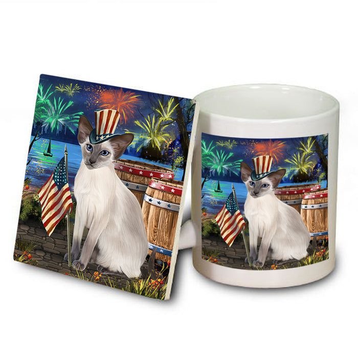 4th of July Independence Day Firework Blue Point Siamese Cat Mug and Coaster Set MUC54034