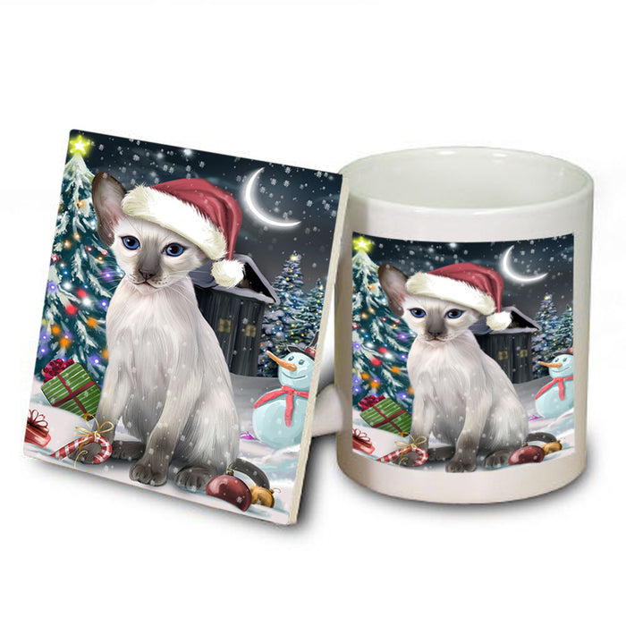 Have a Holly Jolly Christmas Happy Holidays Blue Point Siamese Cat Mug and Coaster Set MUC54229