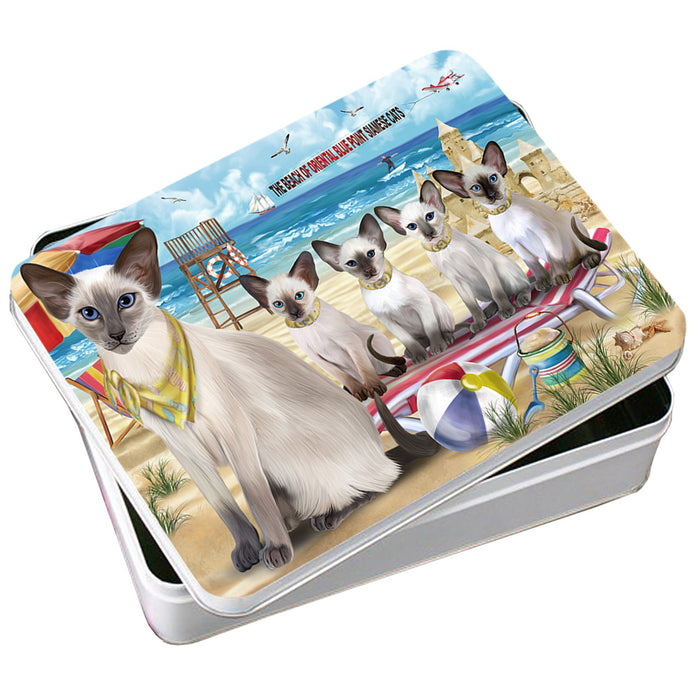 Pet Friendly Beach Blue Point Siamese Cats Photo Storage Tin PITN54104