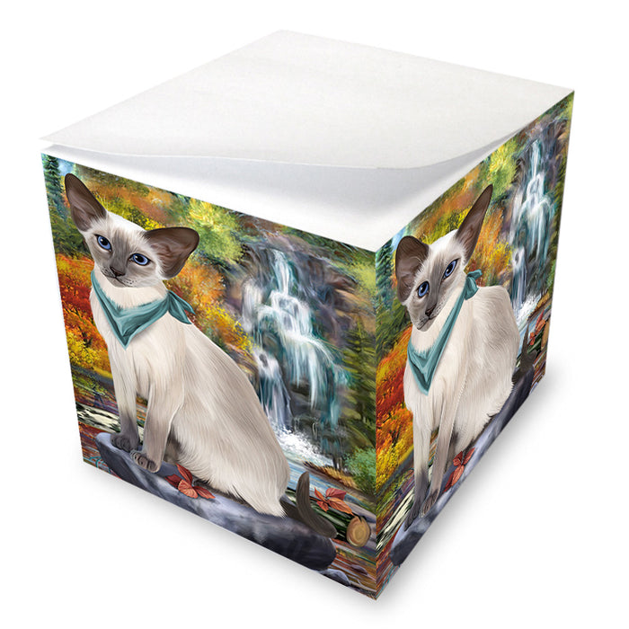 Scenic Waterfall Blue Point Siamese Cat Note Cube NOC56311