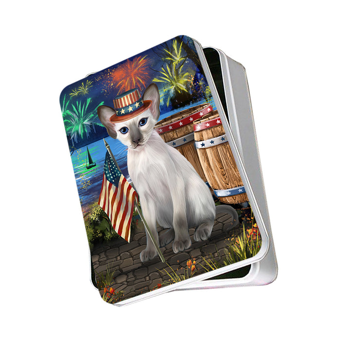 4th of July Independence Day Firework Blue Point Siamese Cat Photo Storage Tin PITN53986