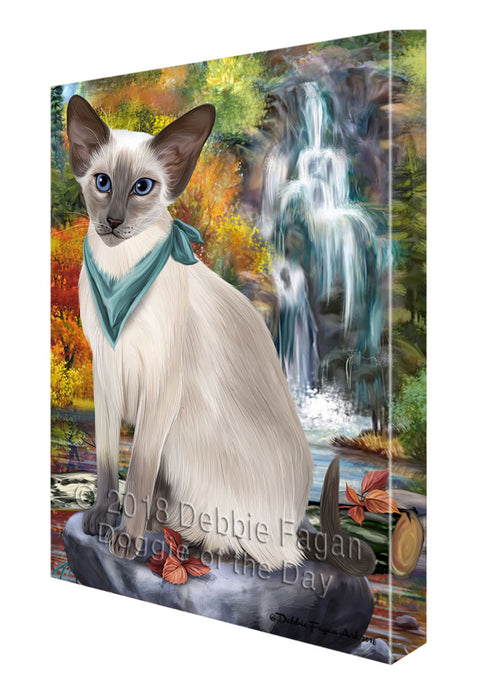 Scenic Waterfall Blue Point Siamese Cat Canvas Print Wall Art Décor CVS110987