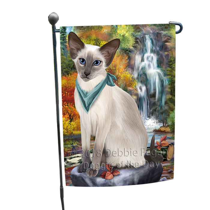 Scenic Waterfall Blue Point Siamese Cat Garden Flag GFLG54855