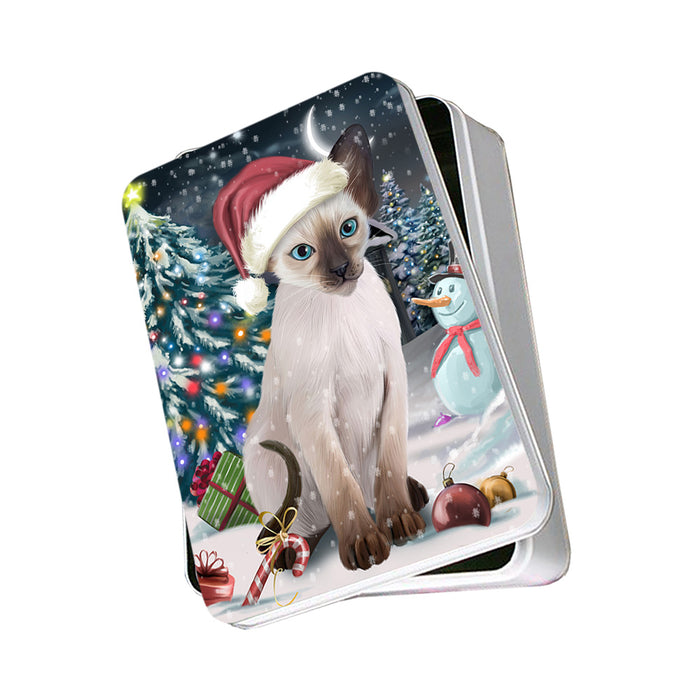 Have a Holly Jolly Christmas Happy Holidays Blue Point Siamese Cat Photo Storage Tin PITN54181