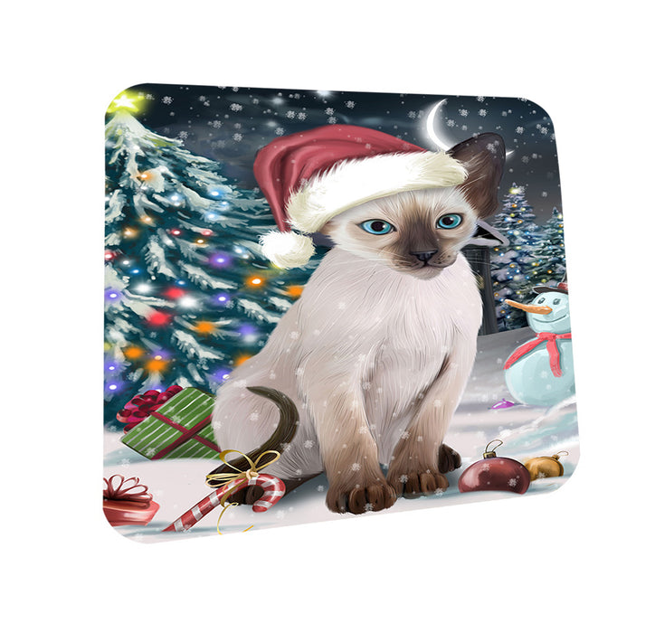 Have a Holly Jolly Christmas Happy Holidays Blue Point Siamese Cat Coasters Set of 4 CST54196