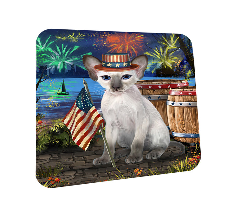 4th of July Independence Day Firework Blue Point Siamese Cat Coasters Set of 4 CST54001