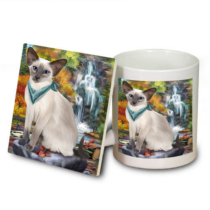 Scenic Waterfall Blue Point Siamese Cat Mug and Coaster Set MUC54657
