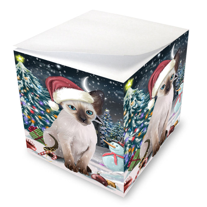 Have a Holly Jolly Christmas Happy Holidays Blue Point Siamese Cat Note Cube NOC55884