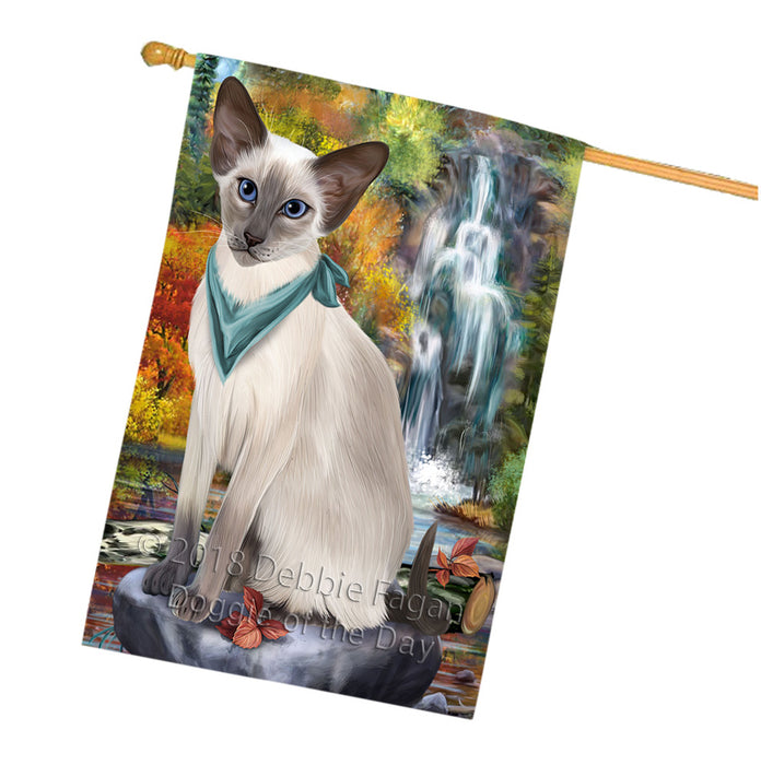 Scenic Waterfall Blue Point Siamese Cat House Flag FLG54991
