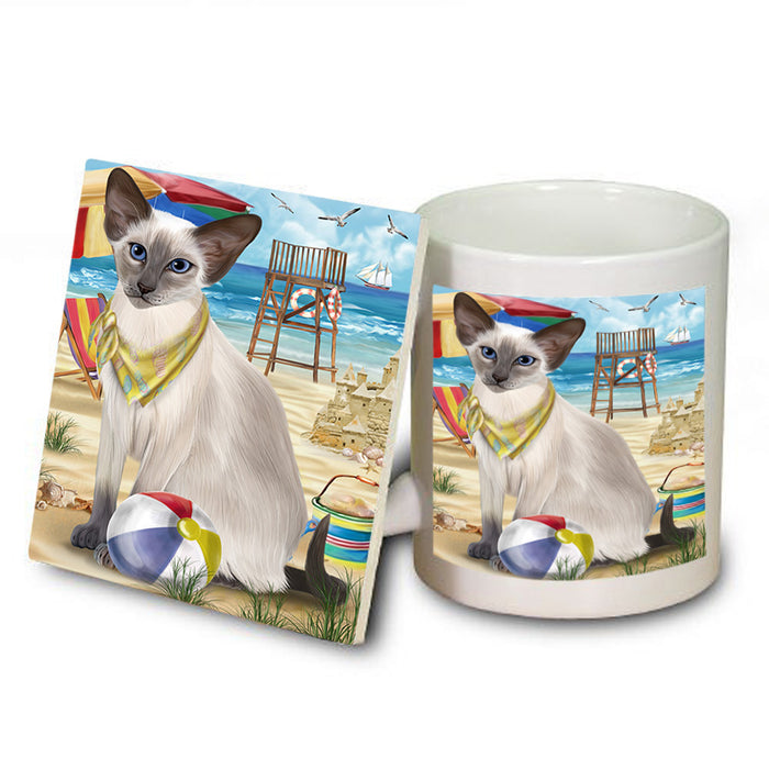 Pet Friendly Beach Blue Point Siamese Cat Mug and Coaster Set MUC54154