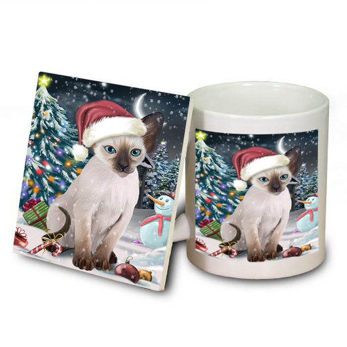 Have a Holly Jolly Christmas Happy Holidays Blue Point Siamese Cat Mug and Coaster Set MUC54230