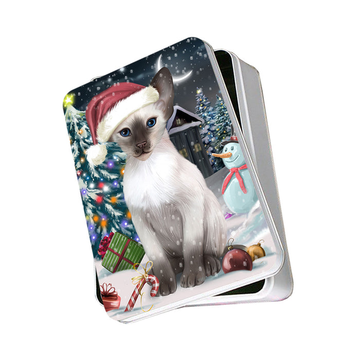 Have a Holly Jolly Christmas Happy Holidays Blue Point Siamese Cat Photo Storage Tin PITN54182